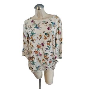 Chico's Size 1 / M / 8 10 Tie Side Top Off White Garden Floral Print